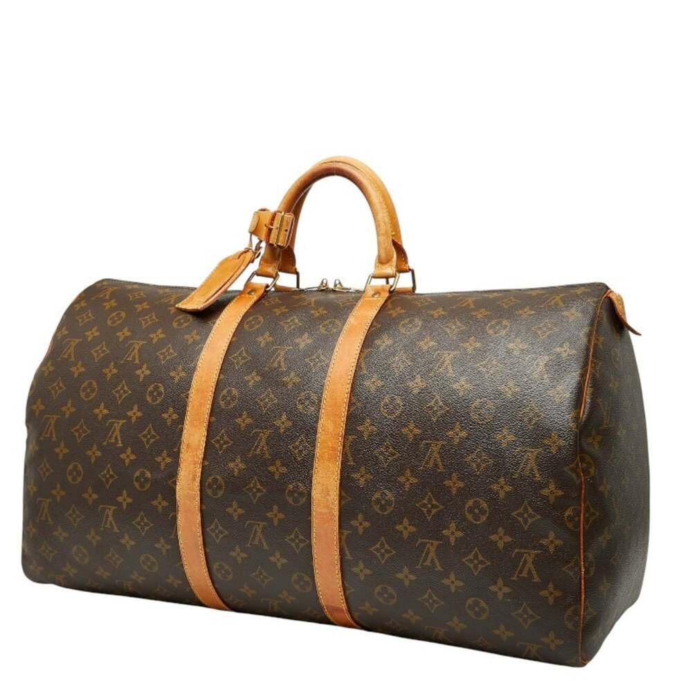 LOUIS VUITTON Authentic Brown Monogram Leather Keepall 55 Boston Bag - Picture 2 of 14